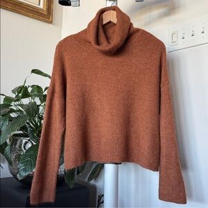 Nordstrom Dreamers Knit Sweater Sz L Rust Burnt Orange Funnel Neck soft Cozy